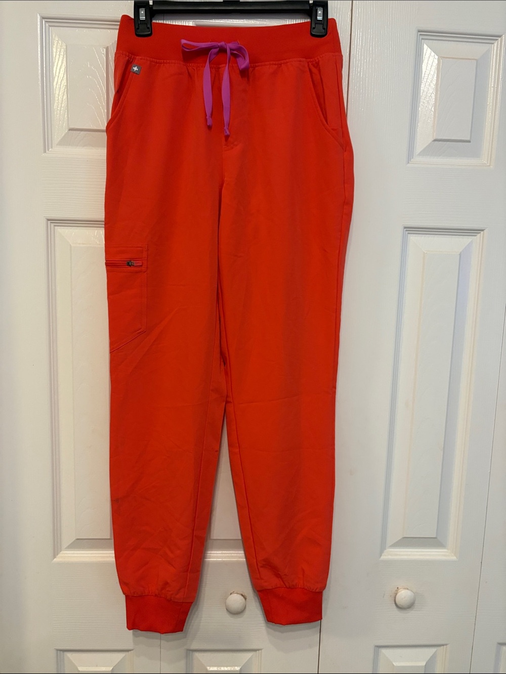 Figs Orange Scrub Jogger Pants with Purple Drawstring 681